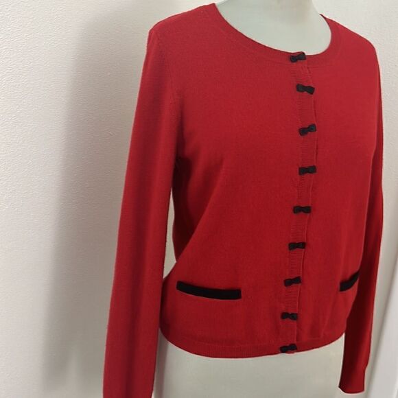 Lord & Taylor red merino sweater black bow small s - Picture 3 of 10